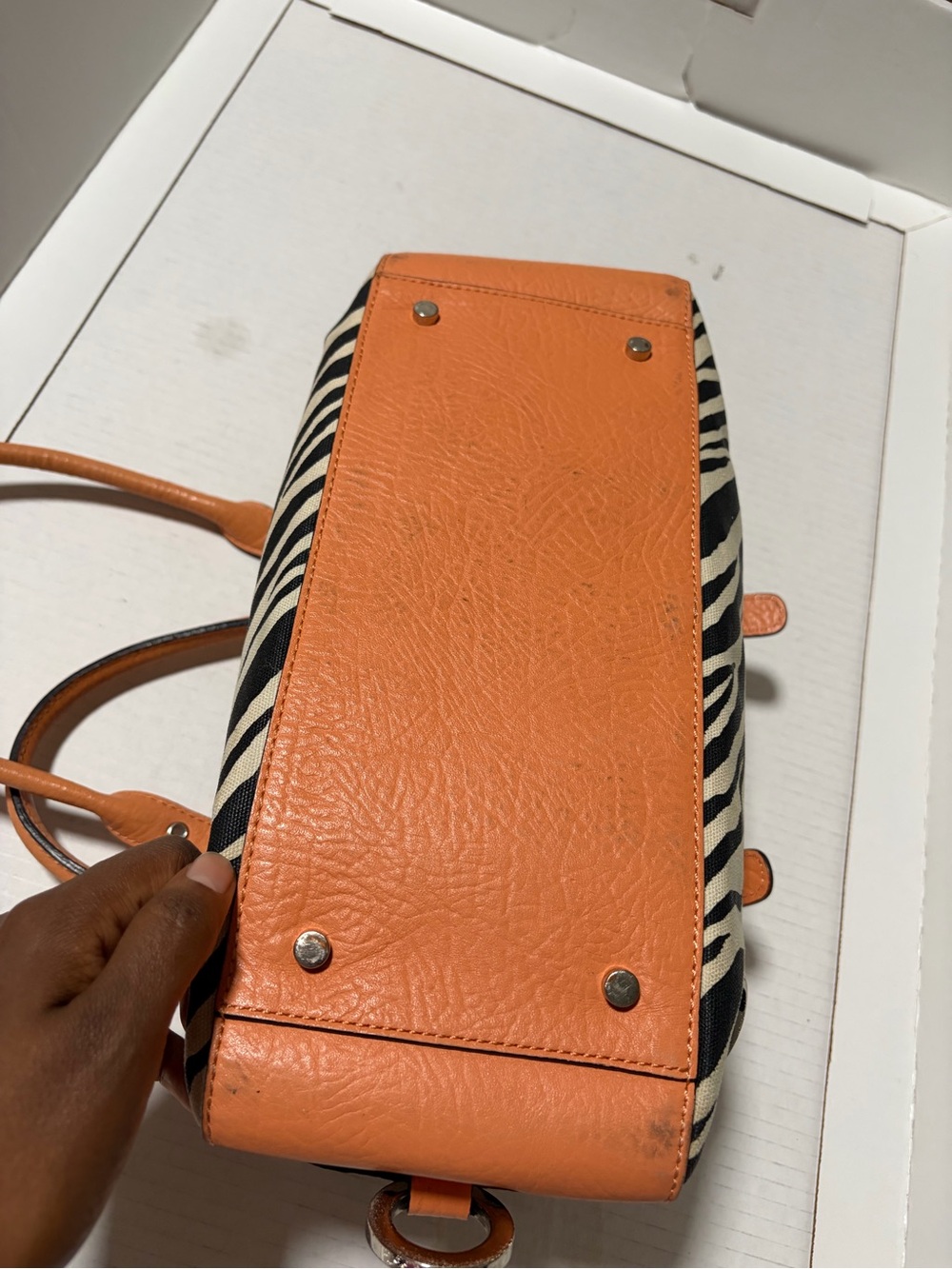 Adrienne Vittadini Orange and Black Zebra-Print Satchel - Picture 4 of 7